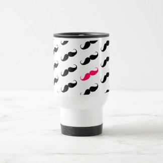 Funny Girly Pink  And Black Moustache Pattern Travel Mug