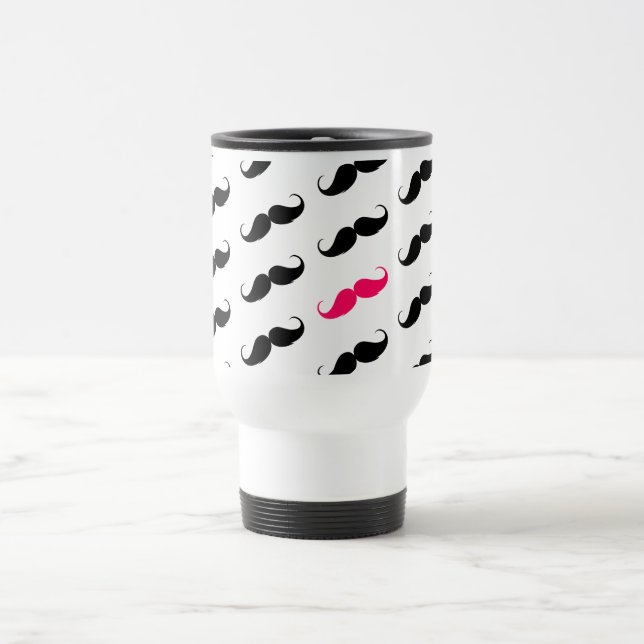 Funny Girly Pink  And Black Moustache Pattern Travel Mug (Center)