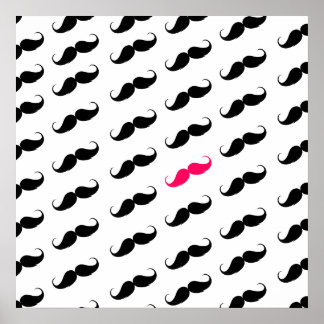Funny Girly Pink  And Black Mustache Pattern Poster
