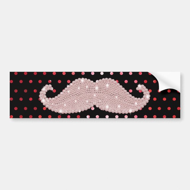 Funny Girly Pink Bling Moustache Polka Dots Bumper Sticker (Front)