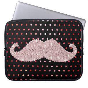 Funny Girly Pink Bling Moustache Polka Dots Laptop Sleeve