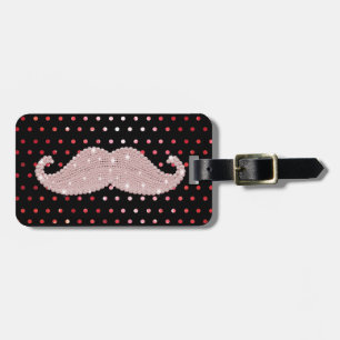 Funny Girly Pink Bling Moustache Polka Dots Luggage Tag