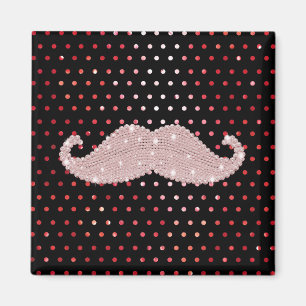 Funny Girly Pink Bling Moustache Polka Dots Magnet