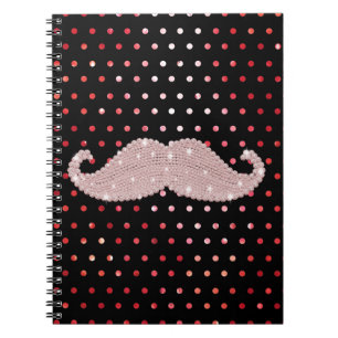 Funny Girly Pink Bling Moustache Polka Dots Notebook