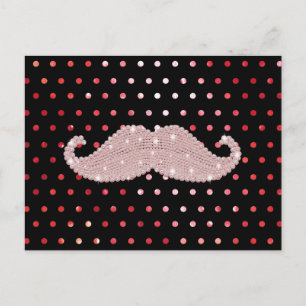 Funny Girly Pink Bling Moustache Polka Dots Patter Postcard