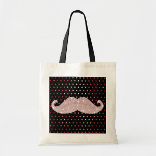 Funny Girly Pink Bling Moustache Polka Dots Tote Bag