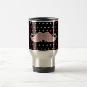 Funny Girly Pink Bling Moustache Polka Dots Travel Mug