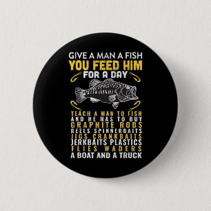 Funny Give A Man A Fish Fisherman Quote Fishing Lo 6 Cm Round Badge