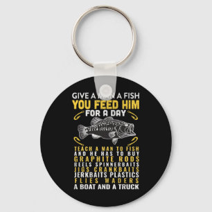 Funny Give A Man A Fish Fisherman Quote Fishing Lo Key Ring