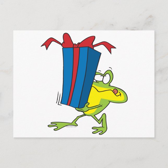 funny giving present froggy frog animal cartoon postcard (Front)