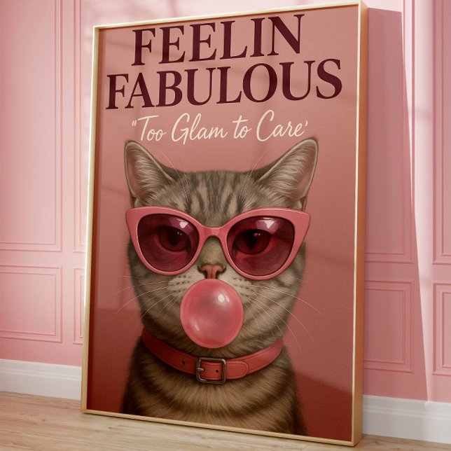 Funny Glam Cat Wall Art Print | Fabulous Pink Cat (Creator Uploaded)