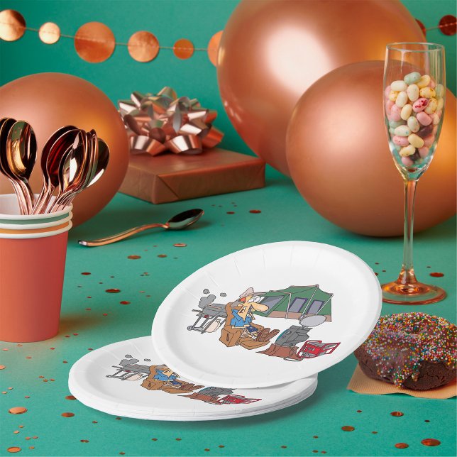 Funny Glamping Cartoon Luxury Camping  Paper Plate (Creator Uploaded)