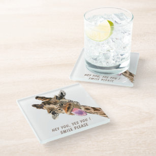 Funny Glass Coaster with Playful Giraffe - Smile 