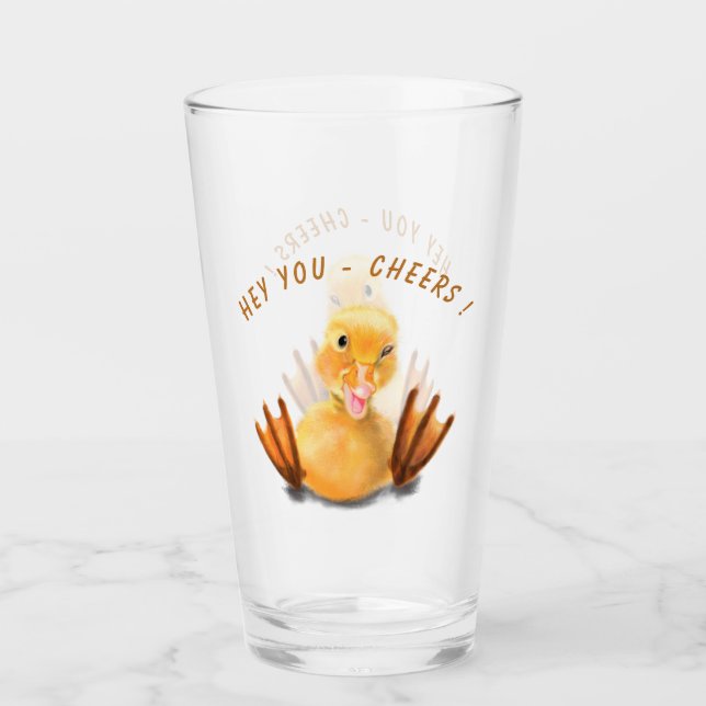 Funny Glass Gift with Happy Duck - Cheers (Front)