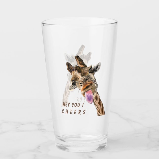 Funny Glass with Playful Giraffe - Cheers (Front)