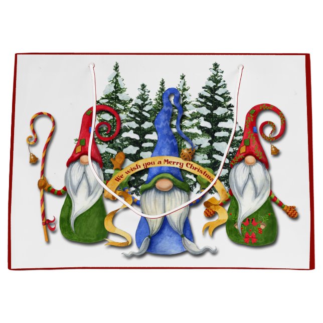 Funny Gnome Christmas Wishes Large Gift Bag (Front)