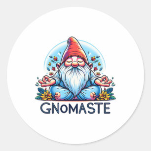 Funny Gnome Gnomaste Namaste Yoga Meditation Classic Round Sticker