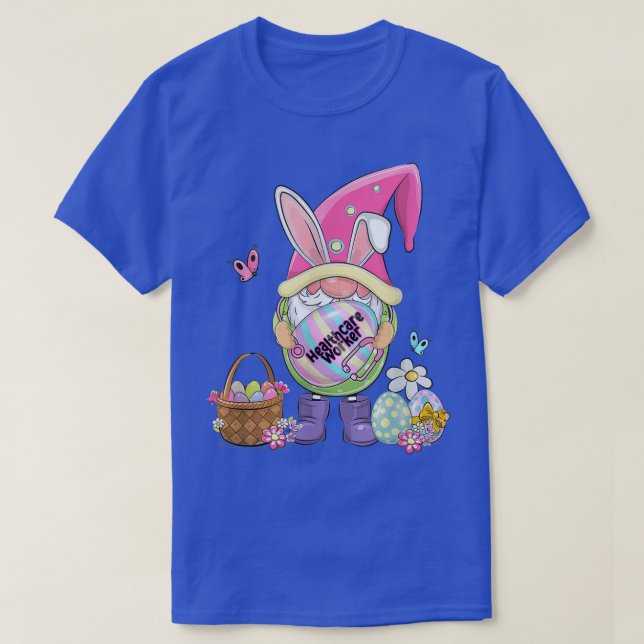Funny Gnome Holding Easter Eggs Healthcare Worker  T-Shirt (Design Front)