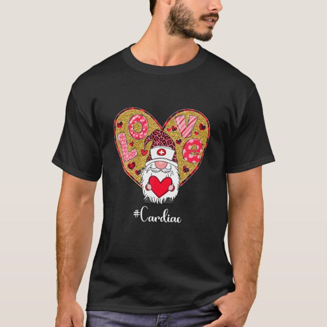 Funny Gnome Holding Heart Cardiac Nurse Cute Valen T-Shirt (Front)