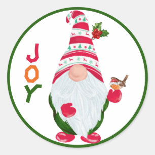 Funny Gnome Joy Christmas Classic Round Sticker
