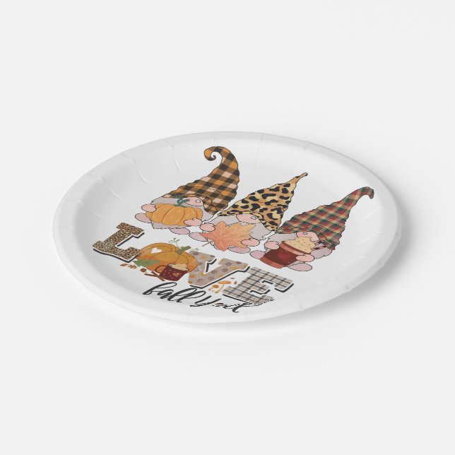 Funny Gnome loves fall, pumpkin season Paper Plate (Angled)