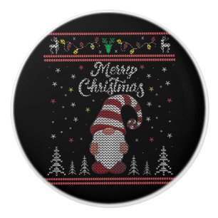 Funny Gnome Merry Christmas Ceramic Knob