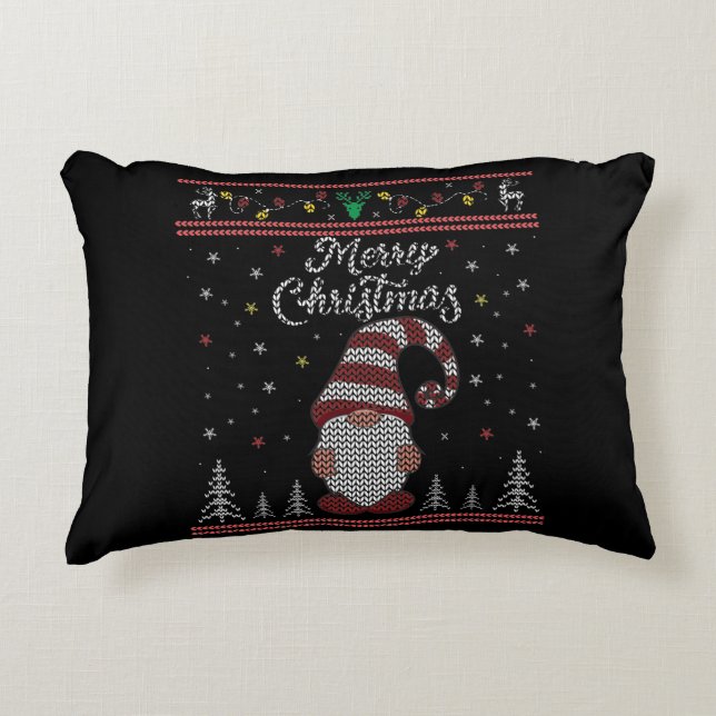 Funny Gnome Merry Christmas Decorative Cushion (Front)
