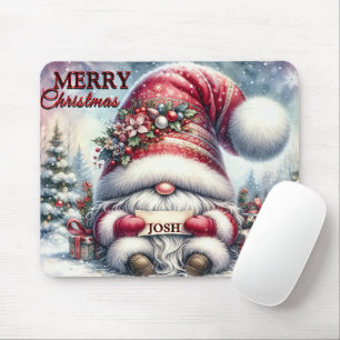 Funny Gnome Merry Christmas Gnome/Personalised Mouse Mat