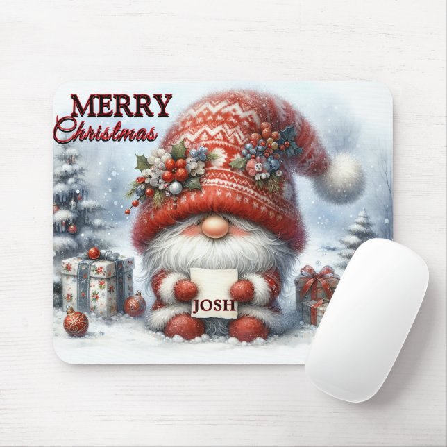 Funny Gnome Merry Christmas Gnome/Personalised Mouse Mat (With Mouse)