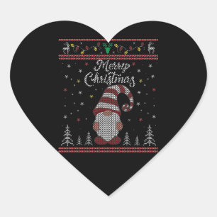 Funny Gnome Merry Christmas Heart Sticker
