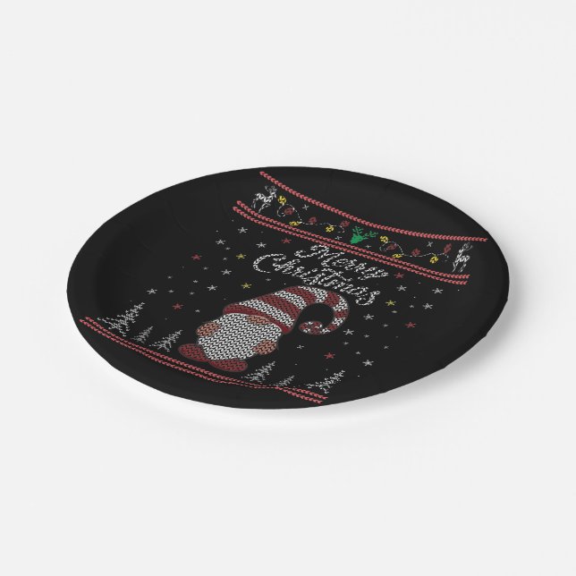 Funny Gnome Merry Christmas Paper Plate (Angled)