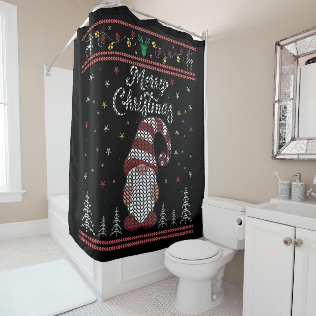 Funny Gnome Merry Christmas Shower Curtain (In Situ)