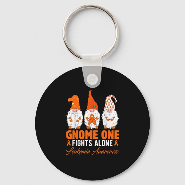 Funny gnome one fights alone leukaemia awareness key ring (Front)