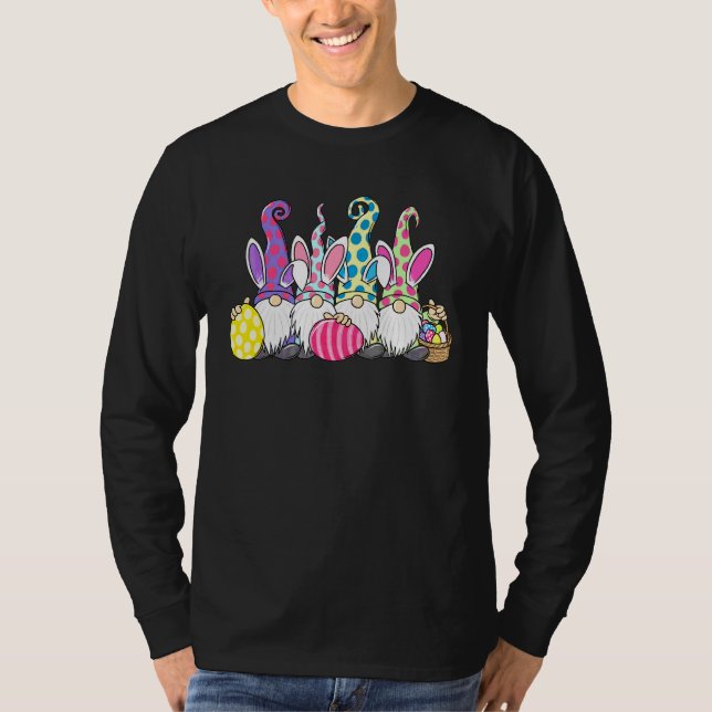 Funny Gnome Pastel Spring Rabbit Bunny Hunt Eggs E T-Shirt (Front)