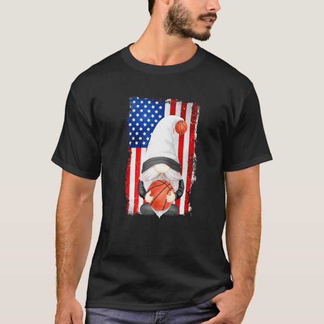 Funny Gnome Patriotic American Flag For Proud Bask T-Shirt (Front)