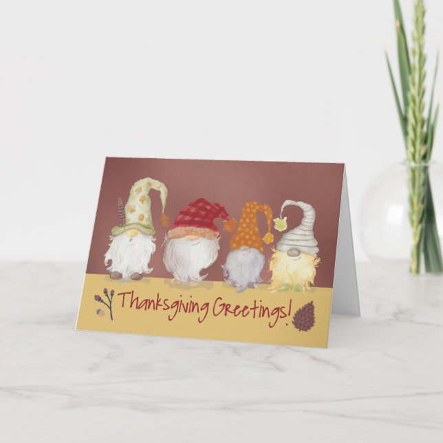 Funny Gnome Thanksgiving Greetings Card (Front)