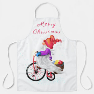 Funny Gnome with Bike and Gifts - Merry Christmas Apron