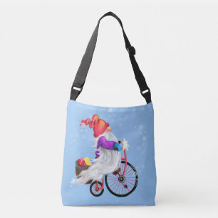 Funny Gnome with Bike and Gifts - Merry Christmas Crossbody Bag