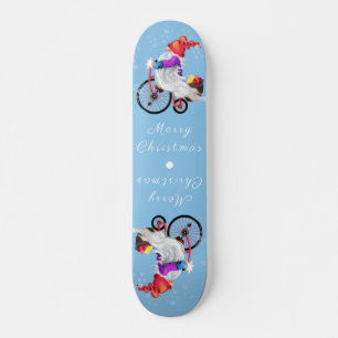 Funny Gnome with Bike and Gifts - Merry Christmas Skateboard