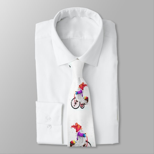Funny Gnome with Bike and Gifts - Merry Christmas Tie (Tied)