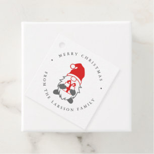 Funny Gnome with Christmas Present and Santa Hat Favour Tags