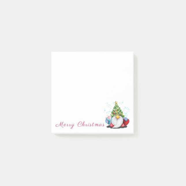Funny Gnome with Christmas Tree Hat and Gift Post-it Notes (Front)