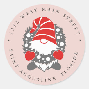 Funny Gnome with Garland Christmas Return address Classic Round Sticker