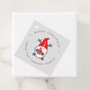 Funny Gnome with Reindeer Antlers Christmas Grey Favour Tags