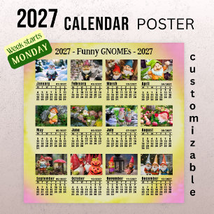 Funny Gnomes 2027 Custom Photo Calendar - Monday Poster