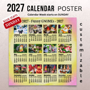 Funny Gnomes 2027 Customisable Photo Calendar Poster