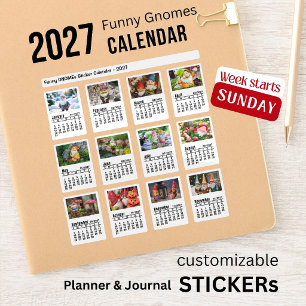 Funny Gnomes 2027 Photo Calendar Sunday - Sticker