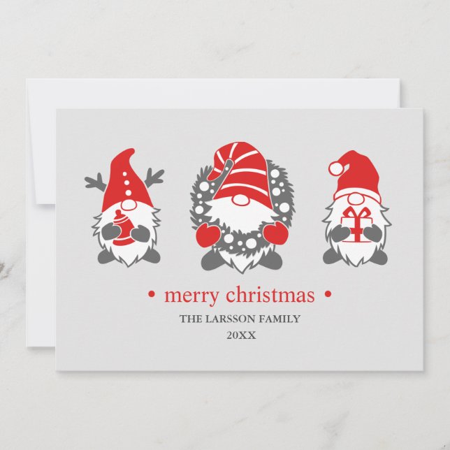 Funny Gnomes | Grey Christmas Holidays  Photo Holiday Card (Front)