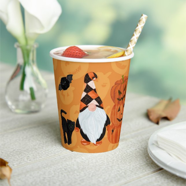 Funny Gnomes Jack o' Lantern Halloween Paper Cups (Insitu)