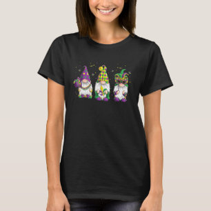 Funny Gnomes Jester Beads & Mask Mardi Gras Gnomes T-Shirt